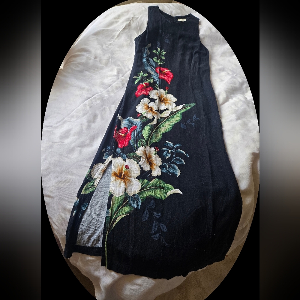 Iolani 1990s Hawaiian Long slit Wiggle Dress XL